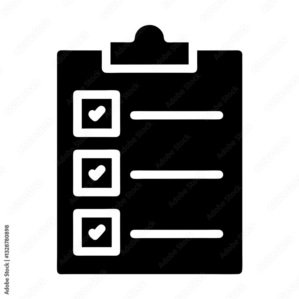 Poster clipboard checklist icon with three checked boxes for completed tasks - flat icon for apps and websi