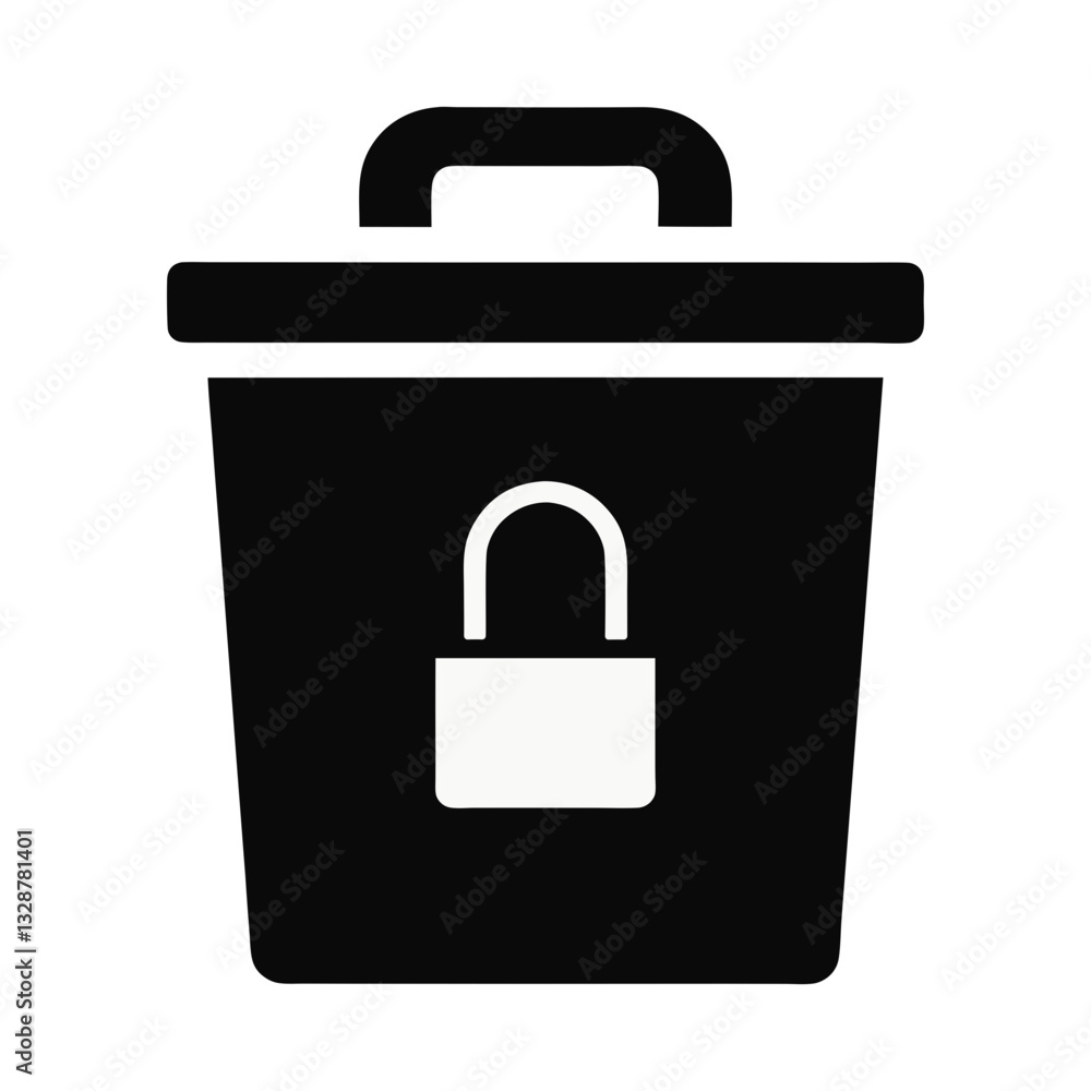 Poster locked trash can icon for secure waste management - flat icon for apps and websites