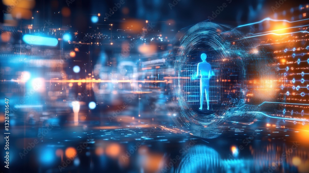 Aufkleber digital transformation event human interaction in virtual reality futuristic environment high-tech v