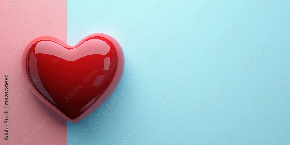 Poster a captivating heart-shaped object on a split color background evoking love and affection