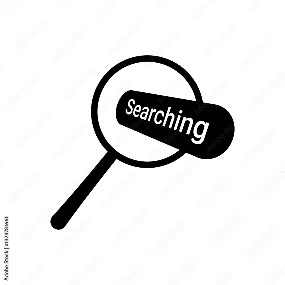 Poster magnifying glass icon with searching text flat icon for apps and websites