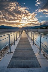 Obraz premium Glittering Sunlight Reflects on the Surface of a Vast Reservoir Under a Clear Blue Sky