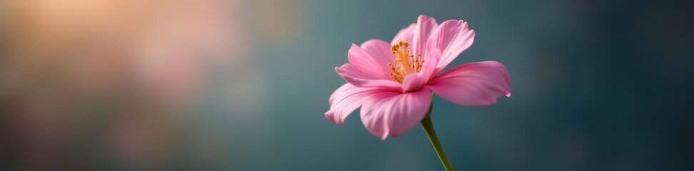 Fototapeta premium Pink bloom on a long stem against a blurred background, botany, soft, flora