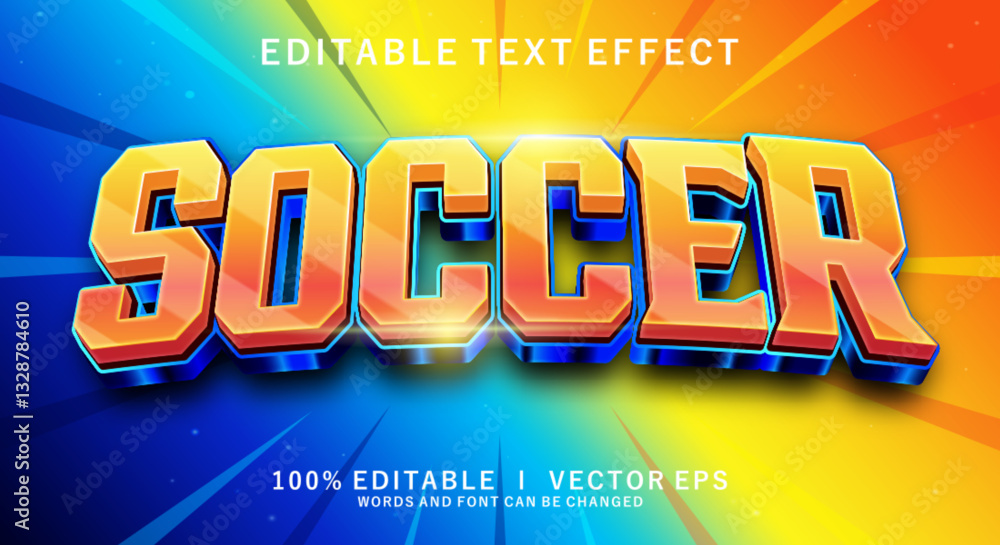 Poster soccer 3d vector text effect with modern style design