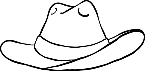 A classic cowboy hat with a simple band, drawn in a minimalistic line-art style