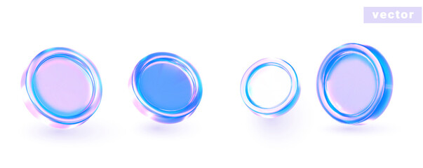 3d coins. Set of abstract gradient glass icon with holographic effect. 3d vector elements