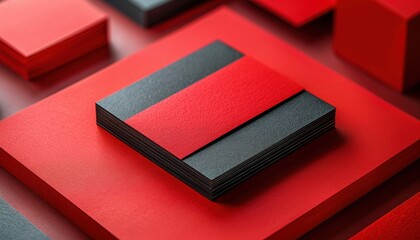 A red and black square with a red border is on a red background