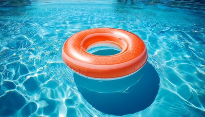 Floating pool ring in crystal-clear blue water, embodying vibrant summer holiday relaxation. Perfect for travel, vacation, leisure, and tropical getaway themes