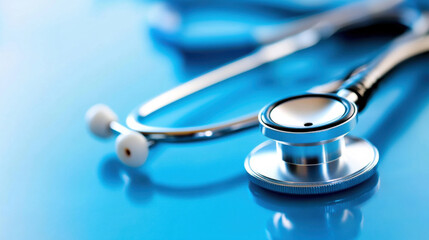close up of stethoscope on blue surface, symbolizing healthcare and medical practice