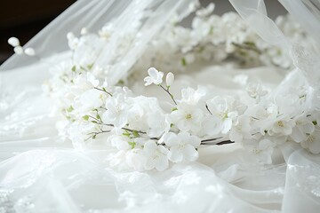 Elegant White Blossom Wreath Soft Fabric Background art pure airy image macro bloom fresh