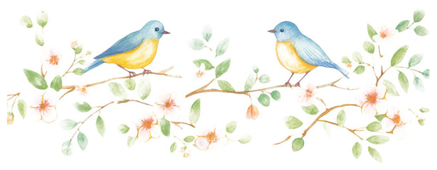 PNG Birds with flowers as divider watercolor painting bluebird animal.