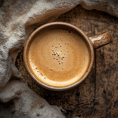 Rustic espresso in speckled ceramic cup with creamy golden crema