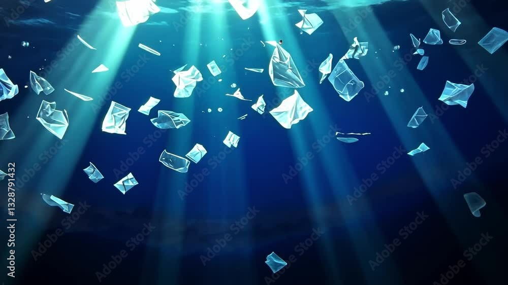 Aufkleber underwater scene with floating ice fragments illuminated by sunlight rays in a deep sea environment