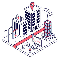 Naklejka premium AI-Powered Smart City Data Visualization. Perfect for: AI city planning, Smart infrastructure, Urban data science