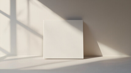 Blank square canvas on a white surface with soft natural shadows