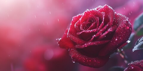 A red rose with dew drops on it