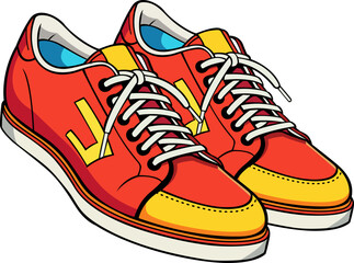 red orange and yellow colour shoes hand drawn vector image with transparent background