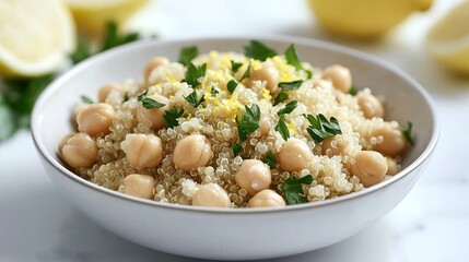 Organic quinoa and chickpeas with parsley and lemon zest