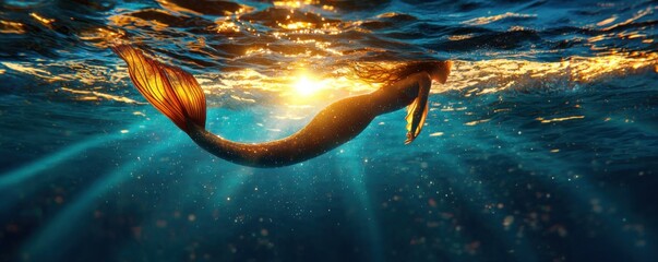 Dive into a Celestial Dream Witness an Astral Mermaid Swimming Through a Sea of Stars Her iridescent tail, a beacon of hope, glows like a radiant comet, illuminating the depths of the cosmic ocean