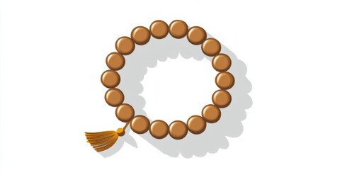 Obraz premium Circular wooden prayer beads with a tassel, set against a clean white background, symbolizing meditation
