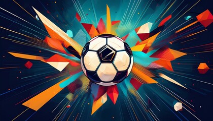 A creative football championship poster with bold abstract geometric shapes, dynamic motion effects, and vibrant colors, capturing the energy and excitement of the big game.