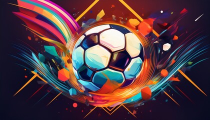 A creative football championship poster with bold abstract geometric shapes, dynamic motion effects, and vibrant colors, capturing the energy and excitement of the big game.