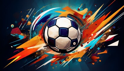 A creative football championship poster with bold abstract geometric shapes, dynamic motion effects, and vibrant colors, capturing the energy and excitement of the big game
