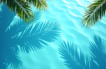 Top view of water surface with tropical leaf shadow.