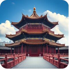 Fototapeta premium Scenic Chinese pagoda with cherry blossoms high resolution picture