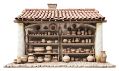 PNG Pottery shop white background architecture handicraft.