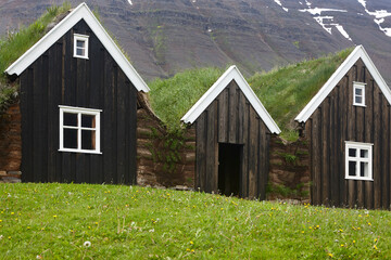 Traditional icelandic grass roof houses in Snaefellnes Peninsula. Iceland