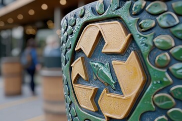 Discover artistic sustainability an intricate mandala design beautifully incorporates the recycling symbol, promoting environmental awareness through visually stunning art This image represents a