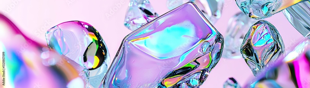 Poster futuristic abstract wave art iridescent installation with deep space ambiance and visual concept