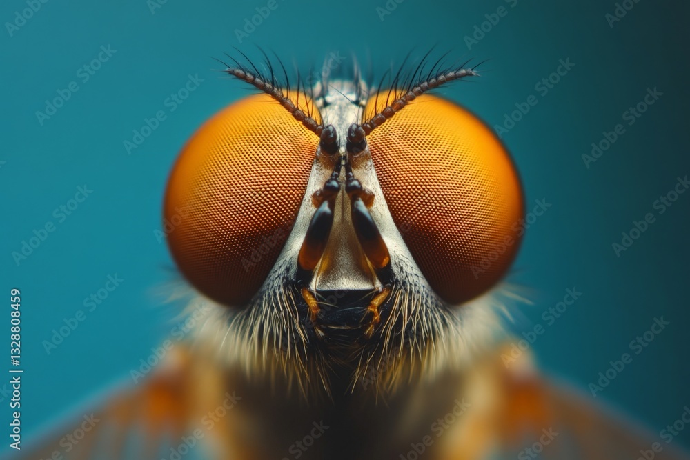 Poster close-up of an insect showcasing vibrant eyes and intricate details at midday in a laboratory settin