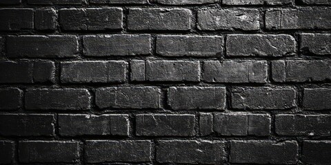 Fototapeta premium An intricately textured black brick wall features horizontally laid bricks; the top half veers left while the bottom tilts right, creating dynamic visual interest