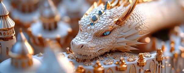 Behold the Majestic Guardian A Gigantic Dragon Curled Around a Floating Castle, Guarding its Magical Treasure in a Surreal Concept Witness the breathtaking scale of this colossal beast, its scales