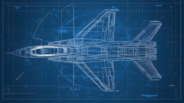 Fighter jet blueprint with detailed cockpit design and engineering