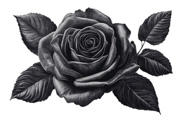 Detailed black rose illustration with intricate texture