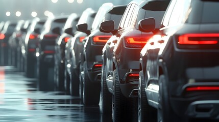 Modern SUV Vehicles Fleet Lineup at Dealership Parking Lot for Automotive Market