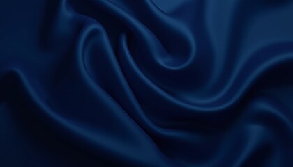 Obraz premium Close-up of deep blue satin fabric, elegant texture with soft drapes and smooth curves, copy space