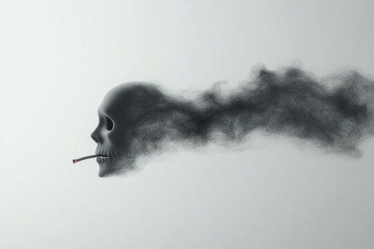 Silhouette of skull formed by smoke illustrates dangers of smoki