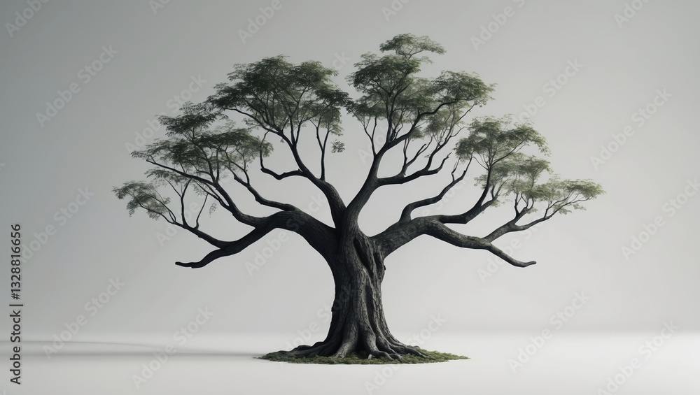 Poster unique artistic representation of a detailed tree with sprawling branches in a minimalist setting