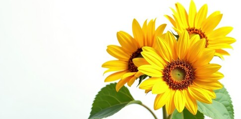 Obraz premium Vibrant sunflowers isolated on pure white backdrop, photography, bright yellow