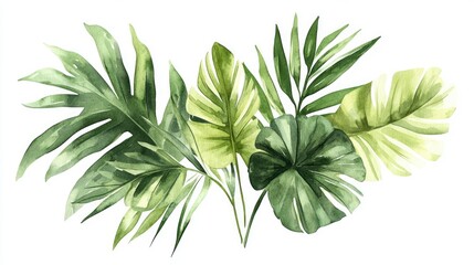 Watercolor Painting of Lush Tropical Leaves