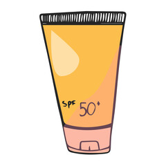 Hand drawn color illustration of summer sunscreen
