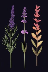 Illustration of Lavandula plant parts showcasing their unique characteristics and variations