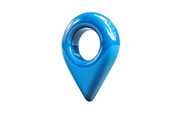 Blue location pin icon on clear background