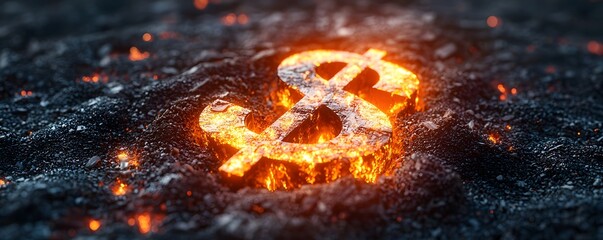 Dramatic Glowing Dollar Sign Sinking into Quicksand Symbolizing Economic Crisis and Currency Devaluation