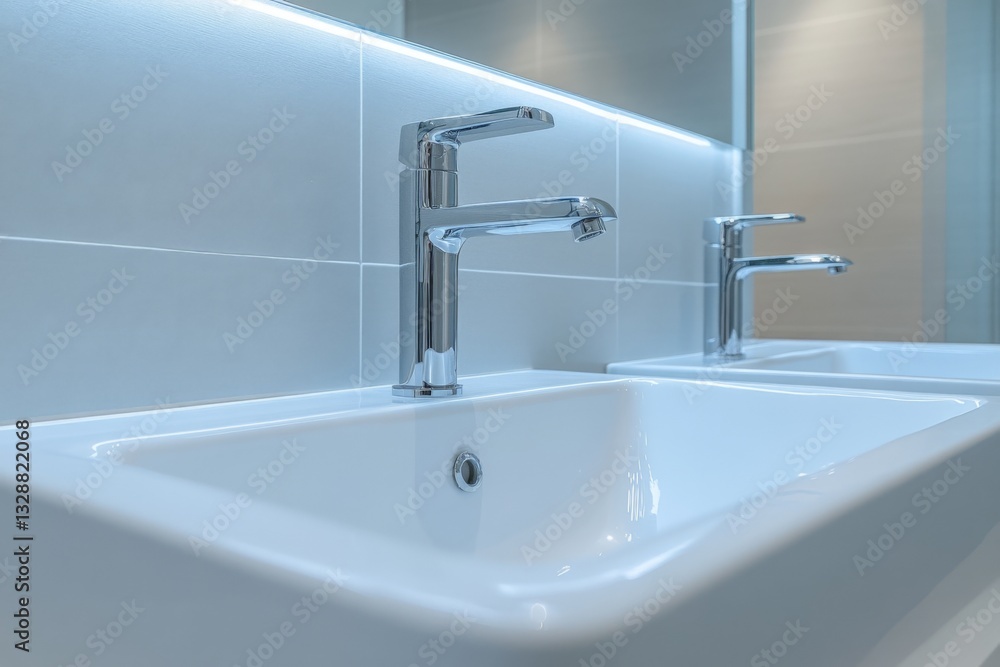 Poster modern bathroom sinks with sleek faucets and ambient lighting in a contemporary space bringing elega
