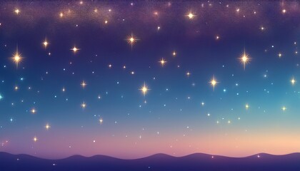 Soft gradient midnight sky with tiny twinkling stars scattered across the dark sky.